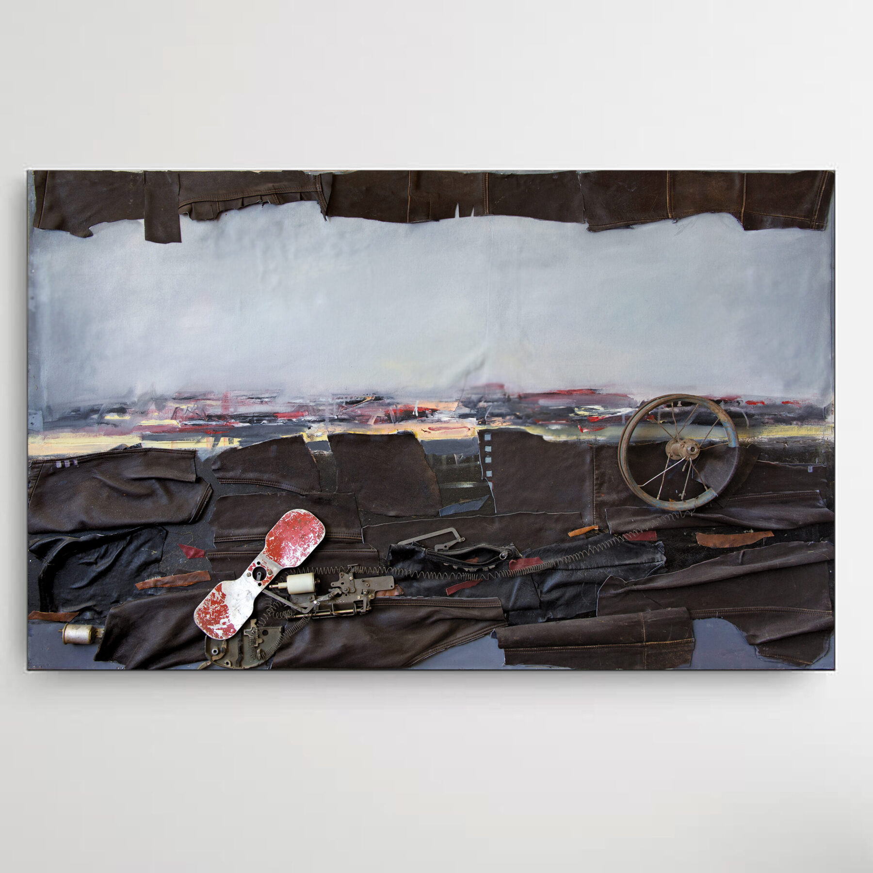 iron leather oil mixed media